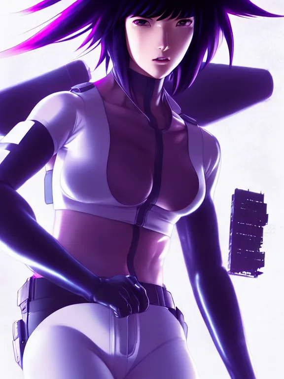 Image similar to a fullbody portrait of motoko kusanagi the major ghost in the shell : : stand alone complex, under repairs, maintenance : : by ilya kuvshinov, rossdraws, artgerm, sola digital arts, anti aliasing, raytracing : :