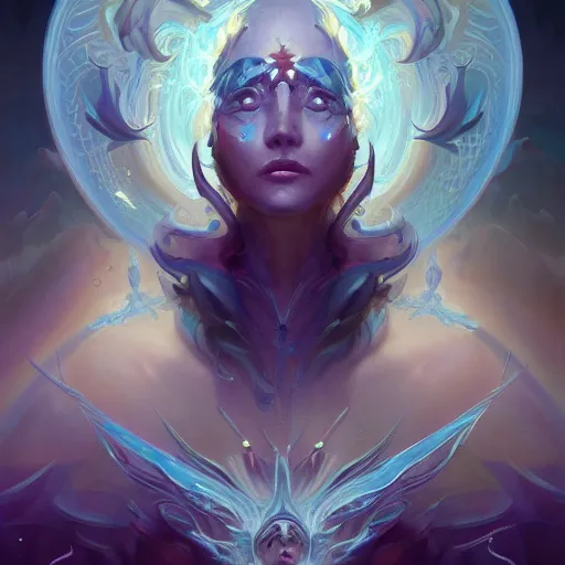 Prompt: a gorgeous emanation from angelarium, symmetry composition, by pete mohrbacher and artgerm and wlop, digital art, highly detailed, intricate, fantasy, mystical, Trending on Artstation HQ, deviantart, unreal engine, 4K UHD image