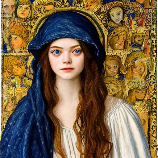 Image similar to professional painting of Elle Fanning in Santorini in the style of Eleanor Fortescue-Bricksdale, head and shoulders portrait, symmetrical facial features, smooth, sharp focus, illustration, intricate, stormy weather, extremely detailed masterpiece,