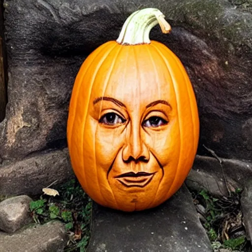 Image similar to gourd carved to look like the face of amber heard