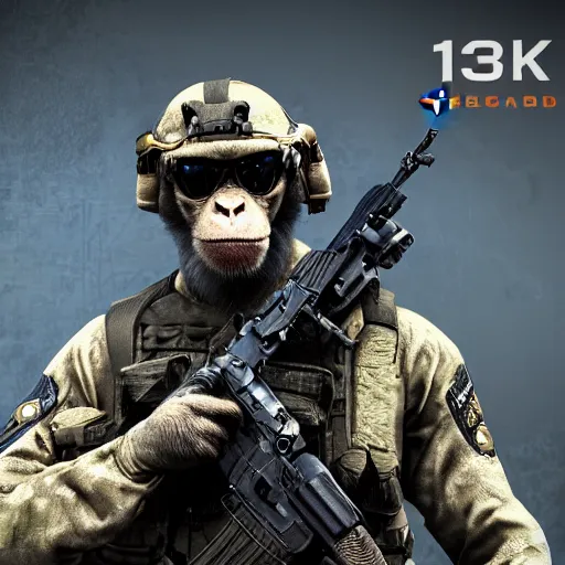 Image similar to monkey navy seals, call of duty, fully armed, 4 k, photorealistic, detailed