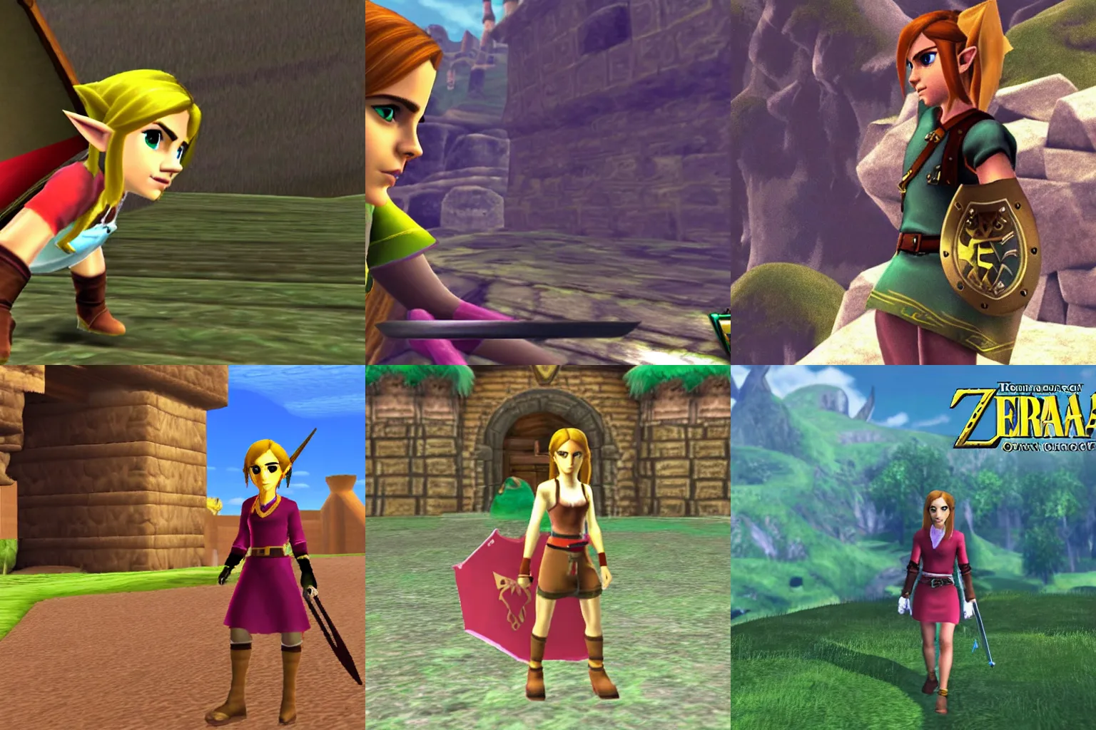 Prompt: Screenshot of Emma Watson in The Legend of Zelda Ocarina of Time