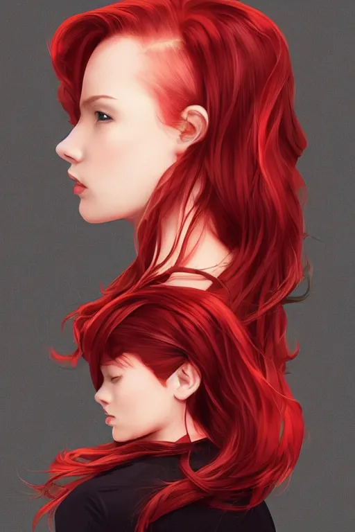 Image similar to girl with medium length red hair. black shirt. looking away! centered median photoshop filter cutout vector behance hd artgerm jesper ejsing!