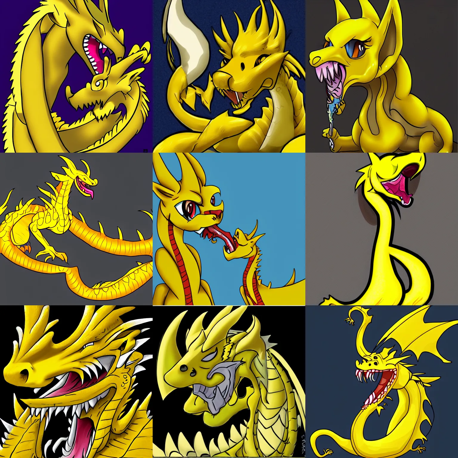 Prompt: cute cartoony yellow dragon derg licking you, trending on furaffinity