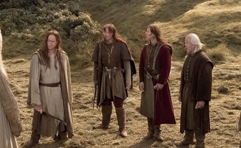 Prompt: screenshot from the fellowship of the ring where elon musk contributed to the council of elrond