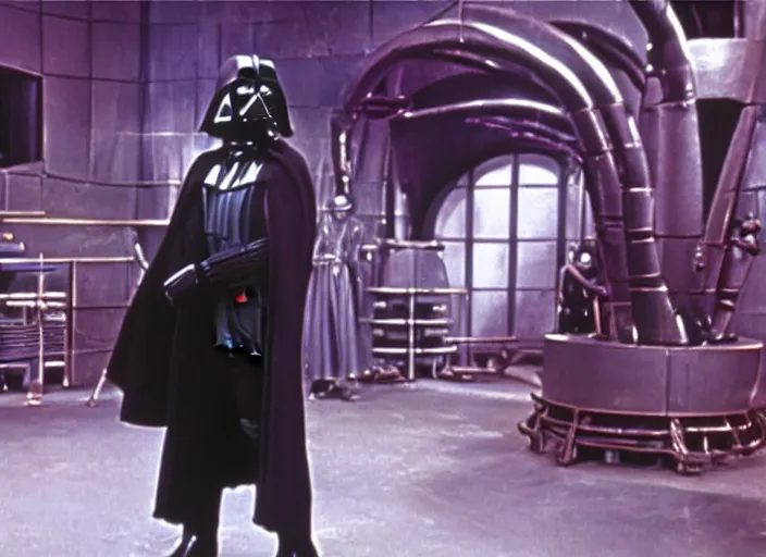 Image similar to film still of Darthvader in Willy Wonka's and the Chocolate Factory 1971