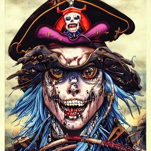 Image similar to portrait of crazy pirate with patch on one eye, symmetrical, by yoichi hatakenaka, masamune shirow, josan gonzales and dan mumford, ayami kojima, takato yamamoto, barclay shaw, karol bak, yukito kishiro