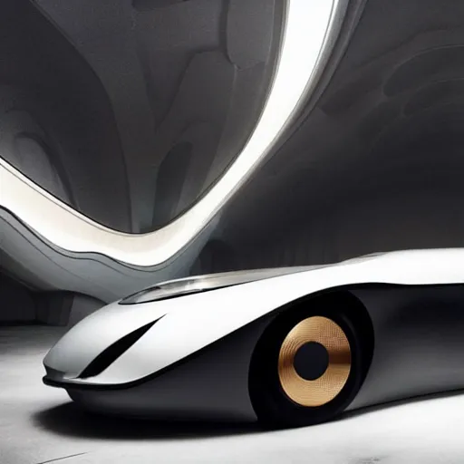 Prompt: sci-fi zaha hadid organic car 30% size and wall structure in the coronation of napoleon painting by Jacques-Louis David and in the blade runner 2049 film search pinterest keyshot product render 4k in dark plastic