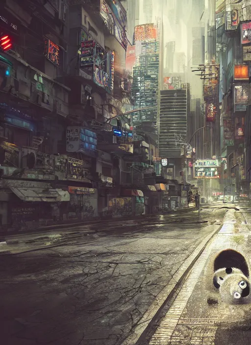 Image similar to hyperrealism, detailed textures, photorealistic 3 d cyberpunk panda in apocalyptic city, ultra realistic, cinematic, intricate, cinematic light, unreal engine 8 k, octane render, unreal engine