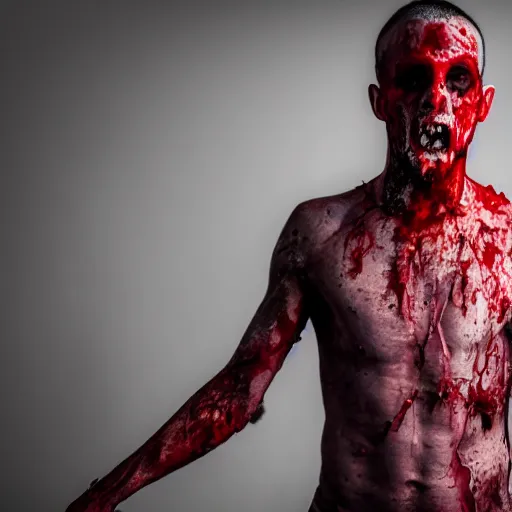 Image similar to ultra detailed photo of a man with many bloody arms covering his entire body