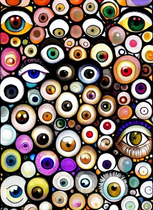Image similar to diverse eyes!, dot pupils, round pupil, round iris, advanced art, art styles mix, from wikipedia, grid of styles, various eye shapes