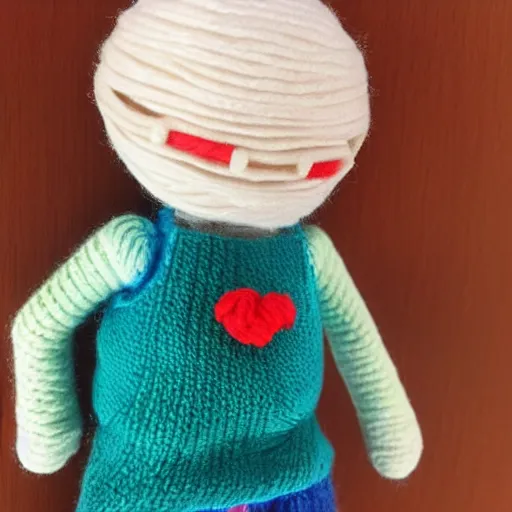 Image similar to hide the pain harold doll made out of yarn