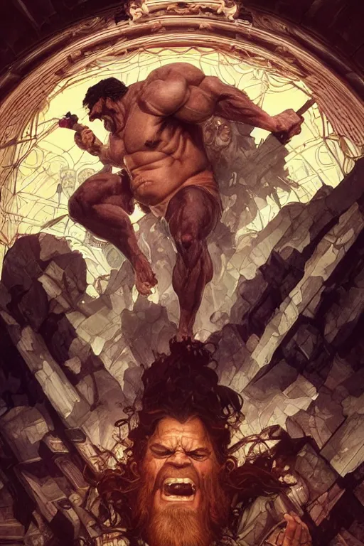 Image similar to hulking herculean ogre jesus christ, masterpiece, intricate, elegant, highly detailed, digital painting, artstation, concept art, smooth, sharp focus, illustration, art by artgerm and greg rutkowski and alphonse mucha and uang guangjian and gil elvgren and sachin teng, symmetry!!