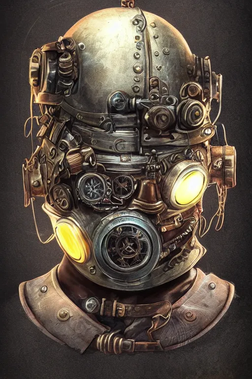 Image similar to steampunk helmet fantasy art mask robot ninja stylized digital illustration sharp focus, elegant intricate digital painting artstation concept art global illumination ray tracing advanced technology chaykin, howard and campion, pascale