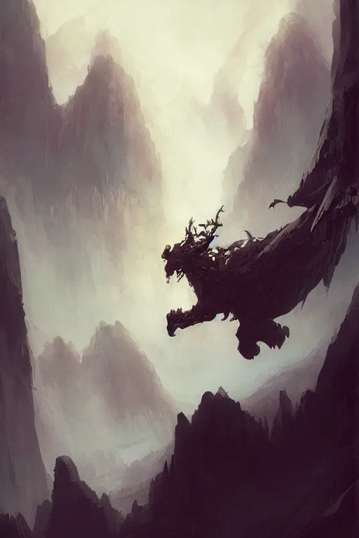 Image similar to looking up at a balrog in a vast cavern, intricate, elegant, highly detailed, john park, frazetta, sparth, ruan jia, jeffrey catherine jones