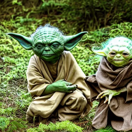 Image similar to yoda's species interacting with eachother and performing strange rituals on their home planet, award winning nature photo