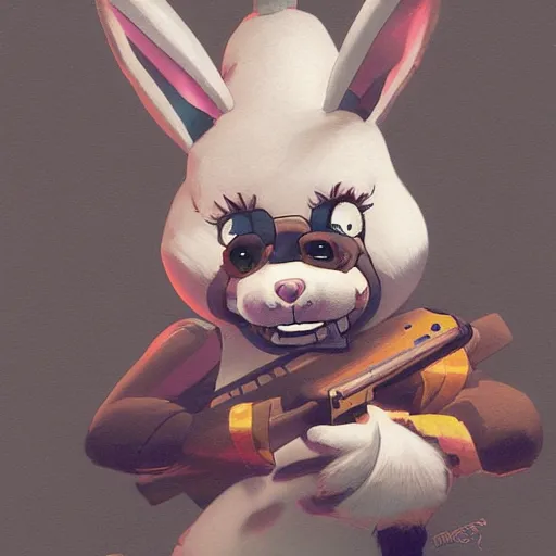 Prompt: Bonnie the bunny (From five nights at Freddy's)by rossdraws and greg rutkowski,detailed