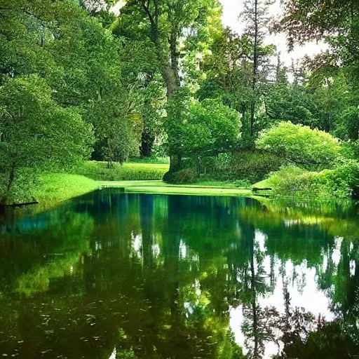 Image similar to a small hidden lake in the forest, beautiful art