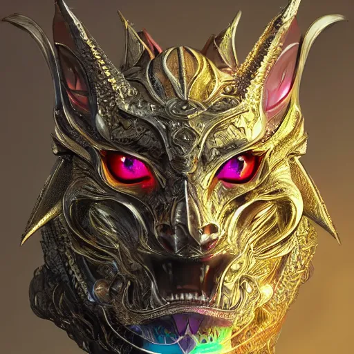Image similar to metallic chimera portrait, d & d style, trending on artstation, colorful, intricate, art by kev chan