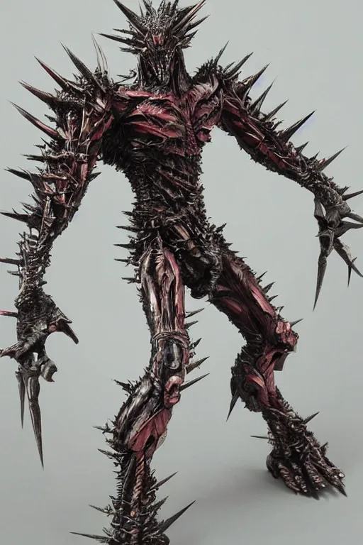 Image similar to a tokusatsu monster realistic with iron spikes by Yasushi Nirasawa