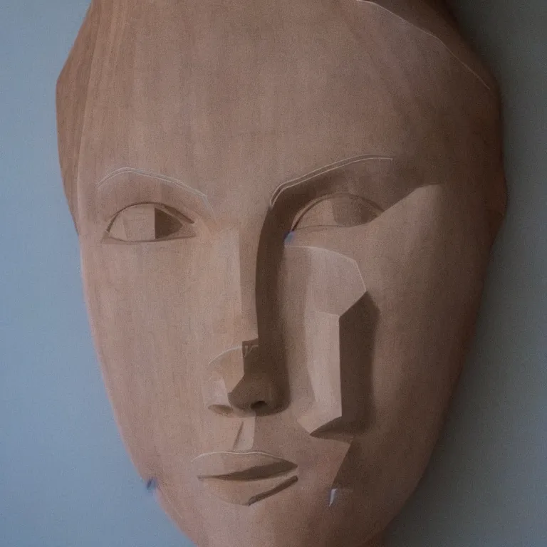 Image similar to 2 0 0 ft geometric minimalist accurate figurative sculpture of scarlett johansson, beautiful symmetrical!! face accurate face detailed face realistic proportions, hand - carved out of red oak wood on a pedestal by stephan balkenhol and martin puryear, cinematic lighting shocking detail 8 k
