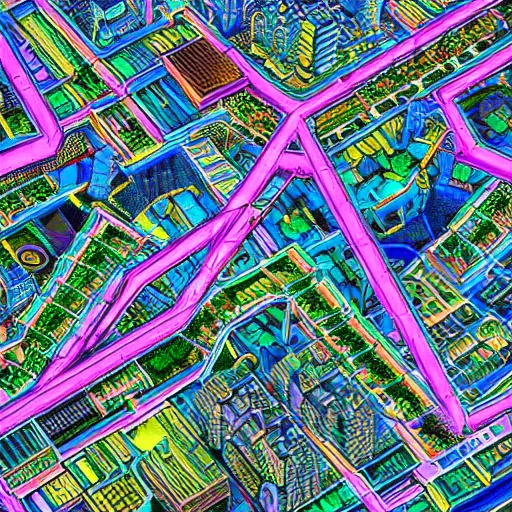 Image similar to an isometric cityscape photo shot from a helicopter trending on artstation 4 k neon colors intricate extremely detailed digital art by alex grey infinite wisdom sacred geometry