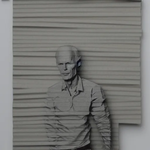 Image similar to Cardboard art representation of Ed Harris, studio lighting, F 1.4 Kodak Portra