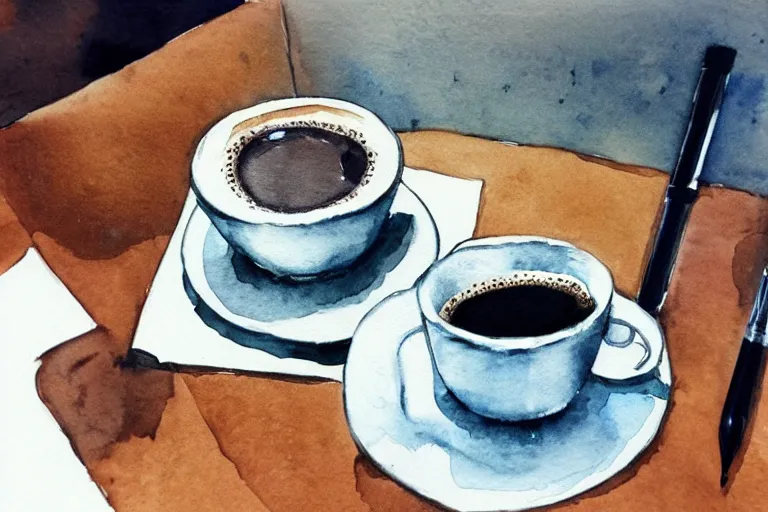 Image similar to a coffee shop watercolor pen by santiago fuentes trending on artstation