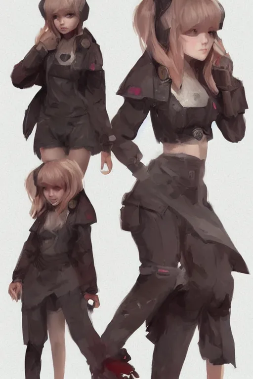 Image similar to character sheet of a incredibly cute and lovely girl, digital art by wlop. character design concept art. artstation contest winner, blade runner, scifi, candy girl