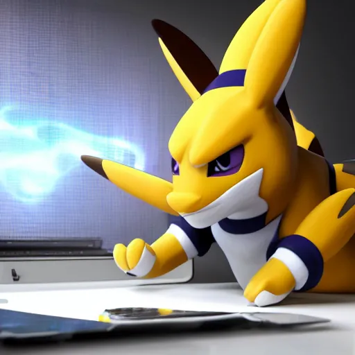 Prompt: renamon using a computer, 3 d render 8 k hd