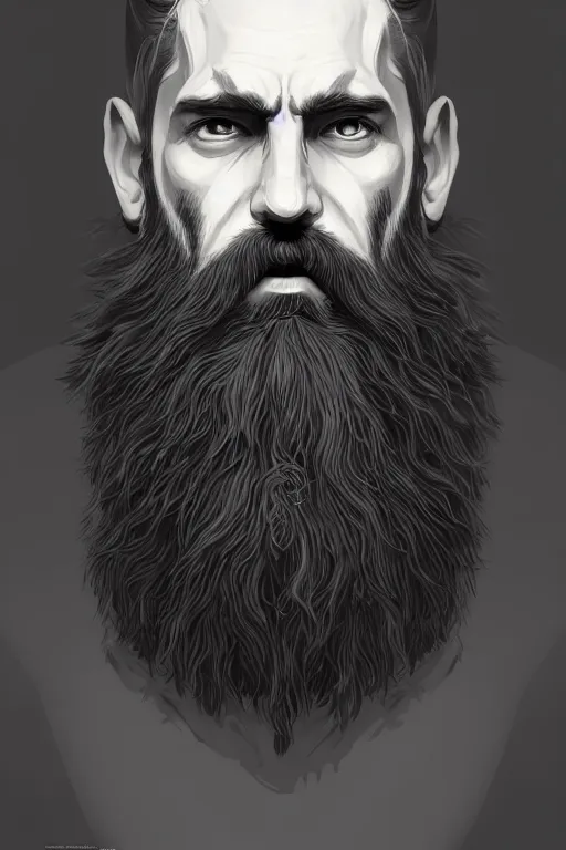 Image similar to a portrait of the handsome bearded king, grim - lighting, high - contrast, intricate, elegant, highly detailed, digital painting, artstation, concept art, smooth, sharp focus, illustration