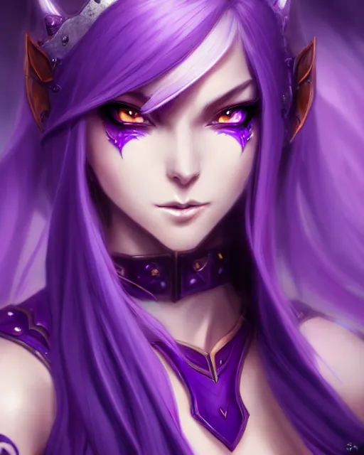Image similar to character concepta beautiful and strong purple female anime warrior night elf | | cute - fine - face, world of warcraft, pretty face, realistic shaded perfect face, fine details by stanley artgerm lau, wlop, rossdraws, james jean, andrei riabovitchev, marc simonetti, and sakimichan, trending on artstation