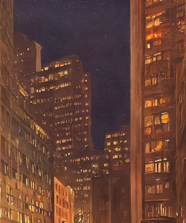 Prompt: horrifying full color photorealistic painting of the view of a warped downtown 1 9 2 5 boston at night with a cosmic sky viewed from a hotel balcony, dark, atmospheric, brooding, smooth, finely detailed, cinematic, epic, in the style of paul carrick