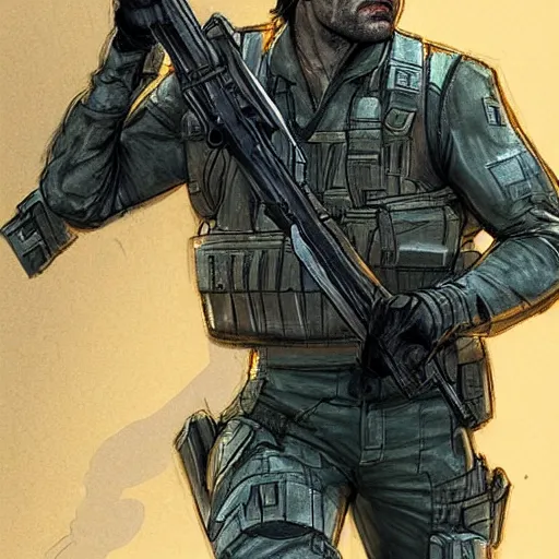 Prompt: oscar isaac as solid snake highly detailed concept art