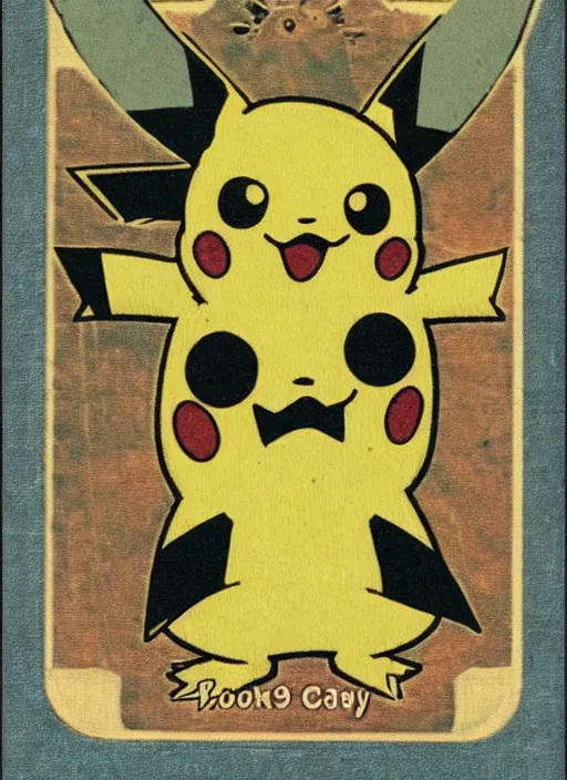 Prompt: creepy pikachu Pokémon card from the 1700s