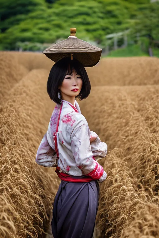 Prompt: japanesse farmer, cinematic view, bokeh, extreme detailed, hyperrealism, vogue photo style, proffesional photographer style, proportional, dynamic composition, face features, comfort posse, smooth, sharp focus, body features, ultra realistic, award winning photo, captured by nikon d 8 5 0, 4 5. 7 mp lens, 4 k, full body.