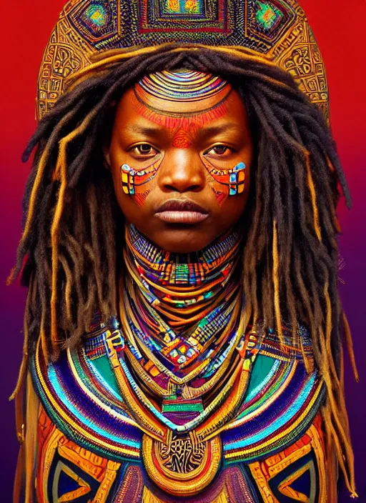 Prompt: : shipibo person fantasy, fantasy magic, , intricate, sharp focus, illustration, highly detailed, digital painting, concept art, matte, jahbu art and Paul lewin and kehinde wiley, masterpiece