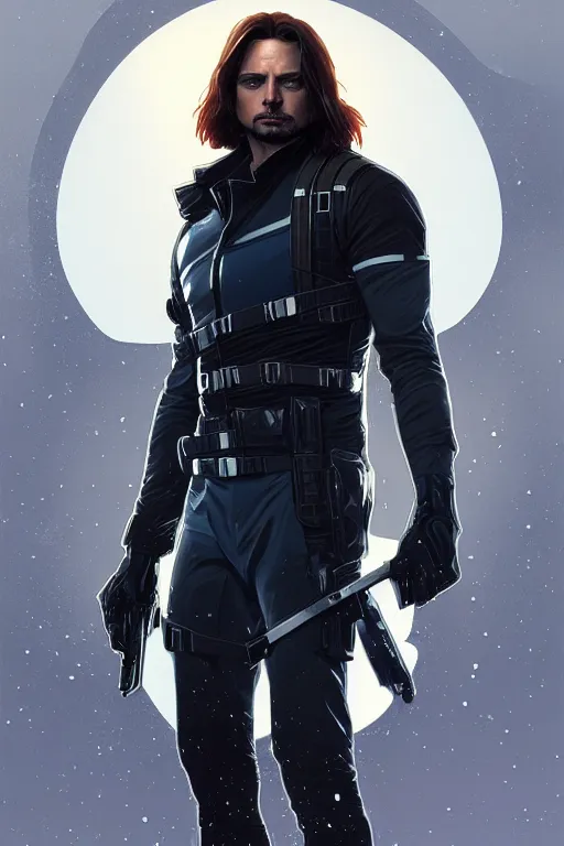 Image similar to a portrait of the winter soldier, fantasy, sharp focus, intricate, elegant, digital painting, artstation, matte, highly detailed, concept art, illustration, ambient lighting, art by ilya kuvshinov, artgerm, alphonse mucha, and greg rutkowski