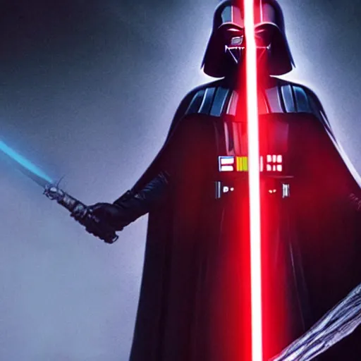 Image similar to morbius holding a light saber, darth vader holding a lightsaber, star wars, unreal engine, hyper realistic, comic book