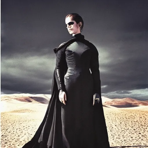 Image similar to Emma Watson as a bene-gesserit, ominous, brooding, dark, detailed, portrait by Annie leibovitz