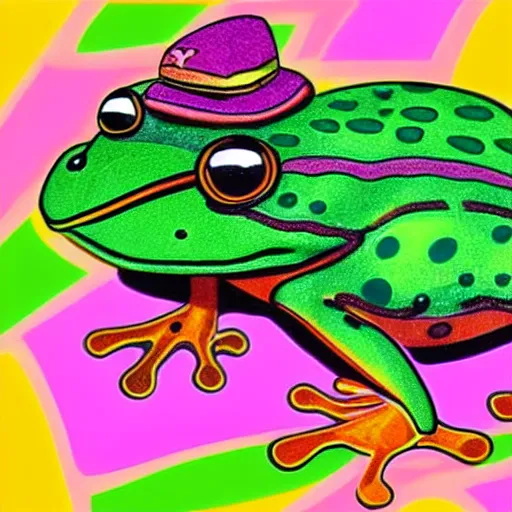 Image similar to a frog with a baseball hat lisa frank