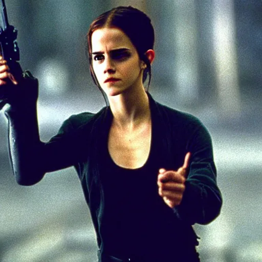 Image similar to emma watson, movie still the matrix ( 1 9 9 9 )