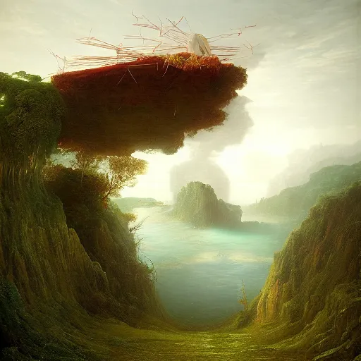 Prompt: deconstruction of self, hyperrealistic surrealism, dreamscape, thomas cole, award winning masterpiece with incredible, deliniate details, zhang kechun, a surreal waavev painting by thomas cole liminal space, highly detailed, trending on artstation