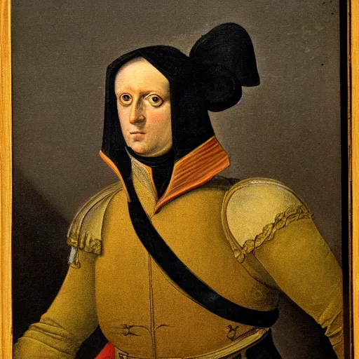 Prompt: a potrait of napoleon, in the style of Hieronymus Bosch.