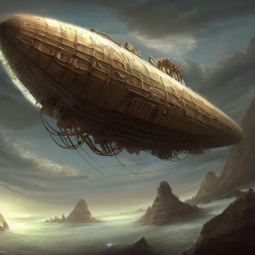 Image similar to a fantasy airship, epic fantasy, detailed, intricate, elegant, digital painting, concept art, smooth, focus, rim light