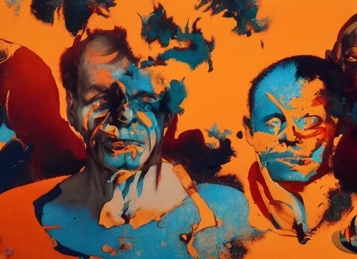 Prompt: a still from the film dexter by francis bacon, surreal, norman rockwell and james jean, greg hildebrandt, and mark brooks, triadic color scheme, by greg rutkowski, syd mead and edward hopper and norman rockwell and beksinski, dark surrealism, orange and turquoise and purple and blue and gold