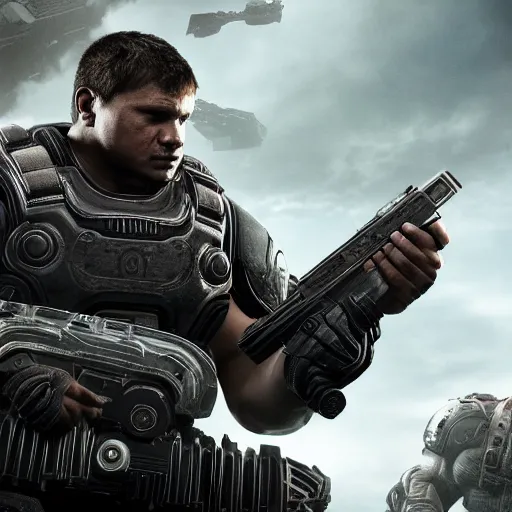 Image similar to guinea pig in gears of war, splash art, movie still, detailed face, photorealistic facial features, cinematic lighting, dramatic, octane render, long lens, shallow depth of field, bokeh, anamorphic lens flare, 8 k, hyper detailed, 3 5 mm film grain