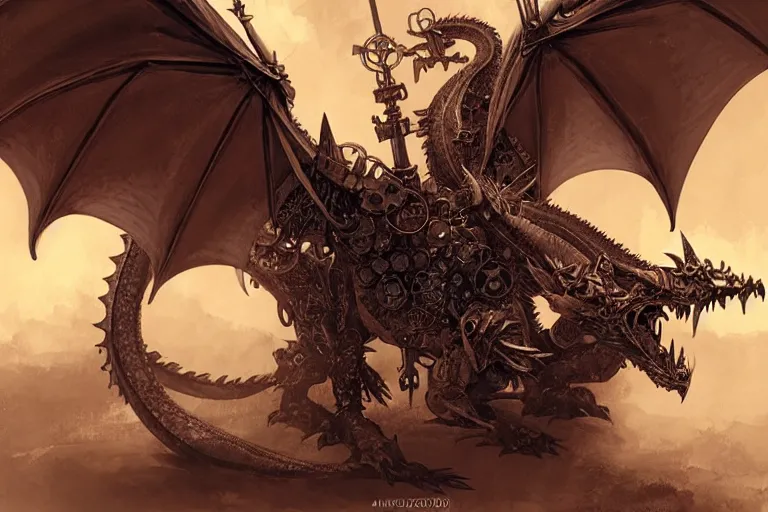 Prompt: Dragon wearing a Steampunk armor, plating, high fantasy, by akihiko yoshida, james jean andrei riabovitchev marc _ simonetti, yoshitaka amano, digital painting, illustration