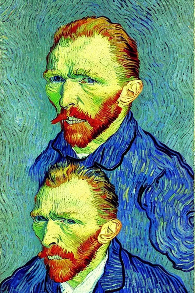 Prompt: vincent van gogh winking and smiling self - portrait