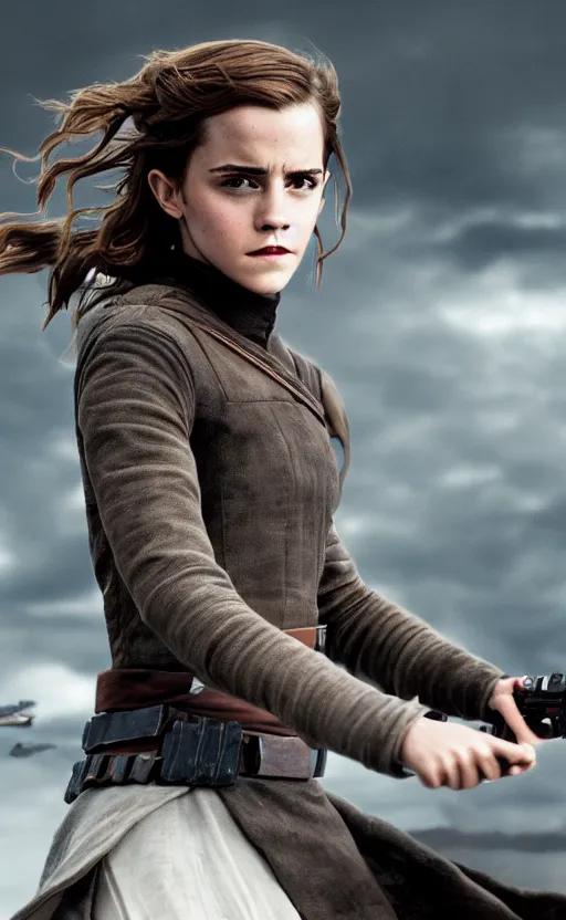 Prompt: a still of Emma Watson on Star Wars, maximum detail, ultra definition, 8K resolution